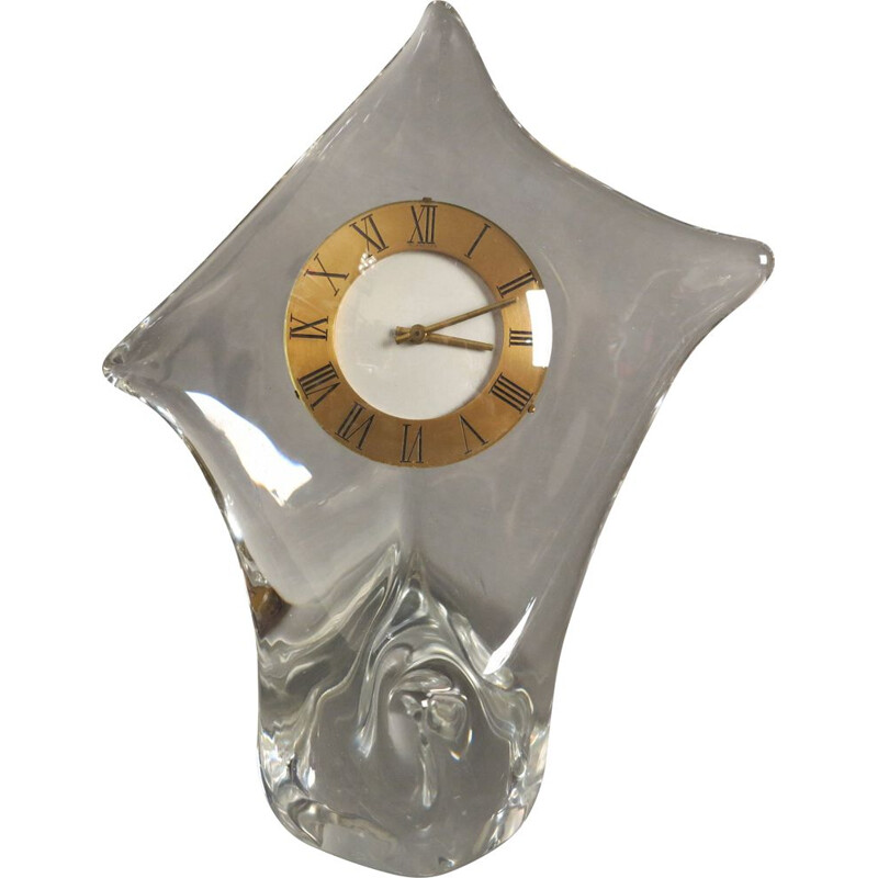 Horloge de table vintage en verre de la Cristallerie Schneide 1960 