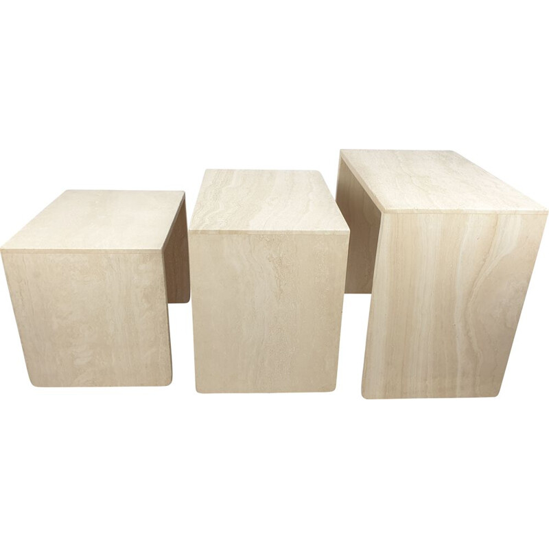 Set of 3 Mid-Century Travertine Coffee Tables Italian 1980s