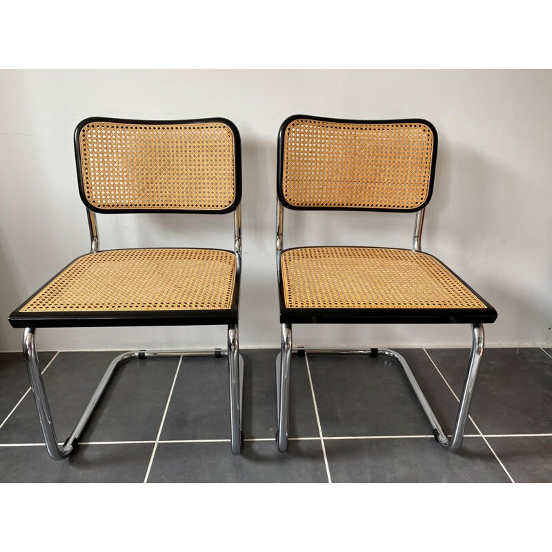 Paire de chaises vintage sièges sans accoudoirs Cesca B32 Marcel Breuer  1970