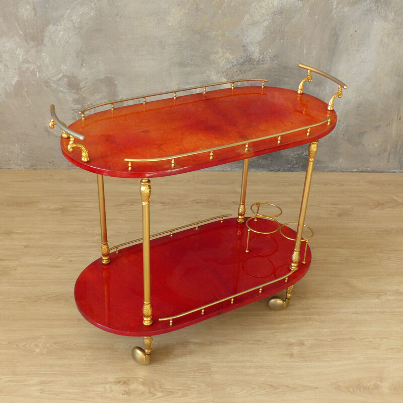 Chariot vintage en cuir de chèvre rouge par Aldo Tura Italie 1959