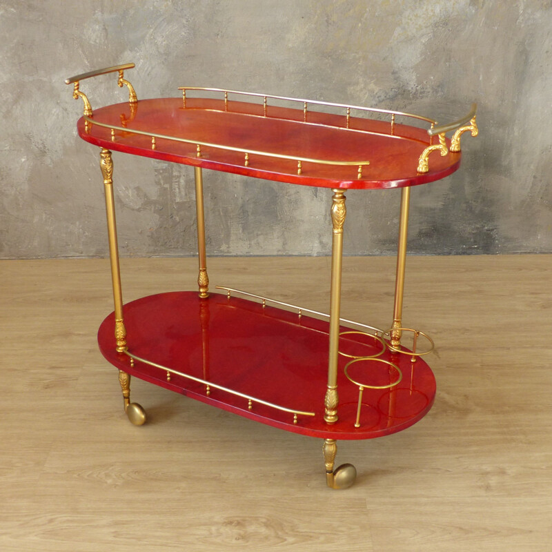 Vintage red goat leather trolley by Aldo Tura Italy 1959