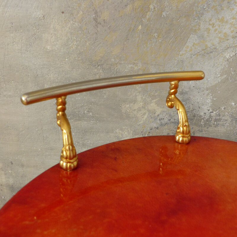 Vintage red goat leather trolley by Aldo Tura Italy 1959