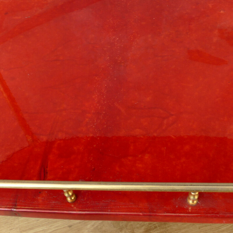Vintage red goat leather trolley by Aldo Tura Italy 1959