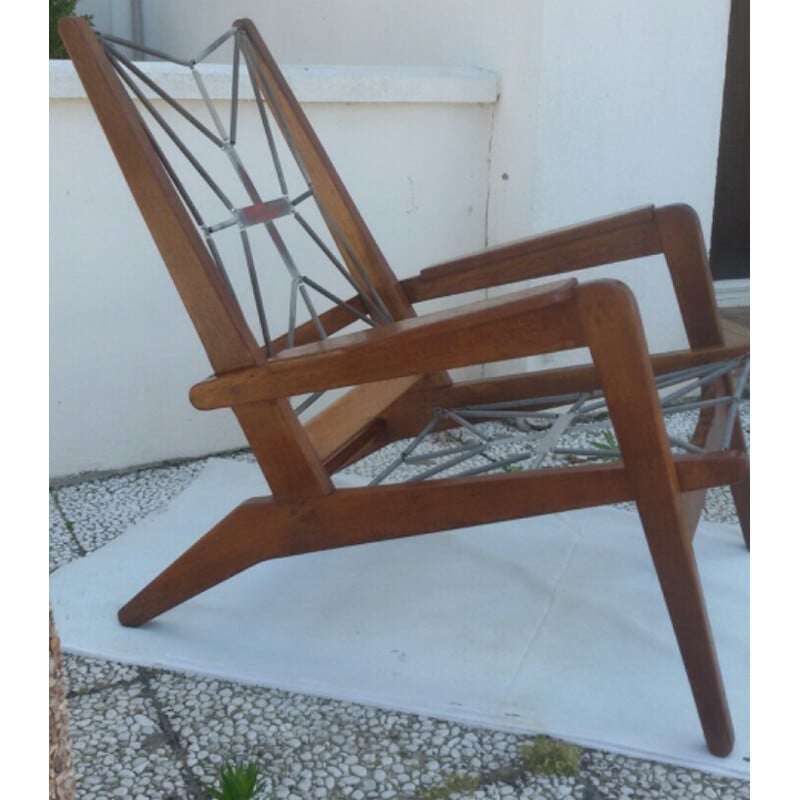 FS 105 armchair in oak wood, Pierre GUARICHE - 1950s