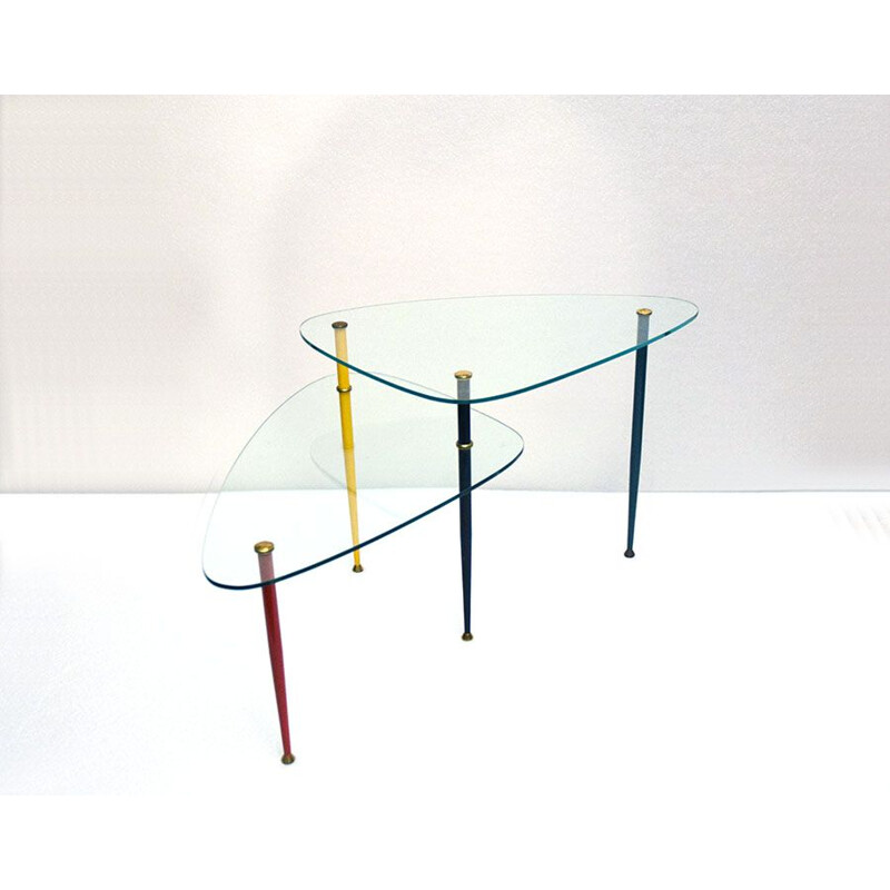 Table basse vintage Arlecchino en métal et cristal par Edoardo Poli pour Vitrex 1960