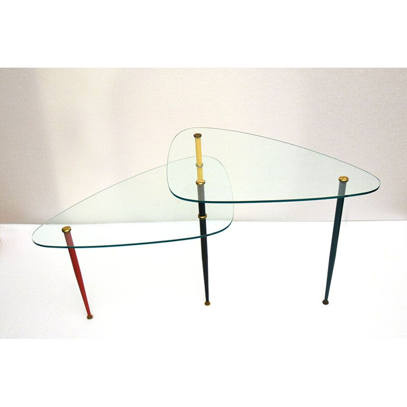 Table basse vintage Arlecchino en métal et cristal par Edoardo Poli pour Vitrex 1960