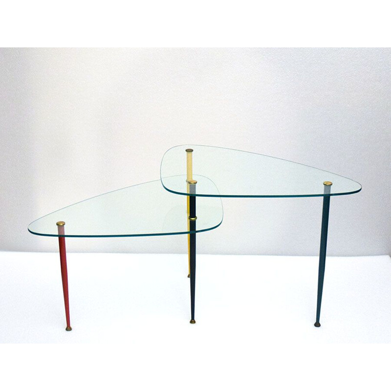 Vintage Arlecchino coffee table in metal and crystal by Edoardo Poli for Vitrex 1960