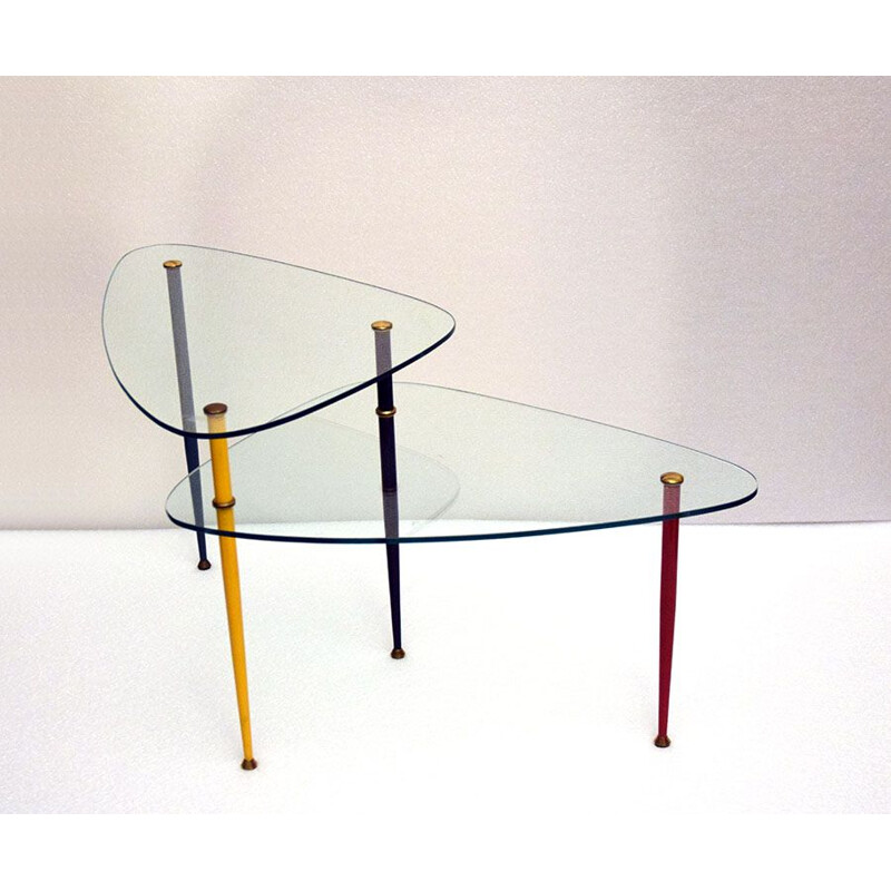 Vintage Arlecchino coffee table in metal and crystal by Edoardo Poli for Vitrex 1960