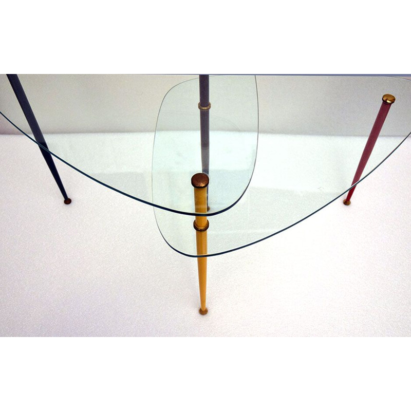Table basse vintage Arlecchino en métal et cristal par Edoardo Poli pour Vitrex 1960