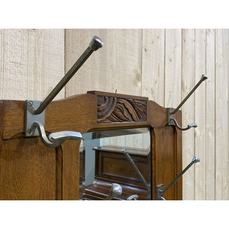 Vintage wall-mounted coat rack with its umbrella stand Art Deco