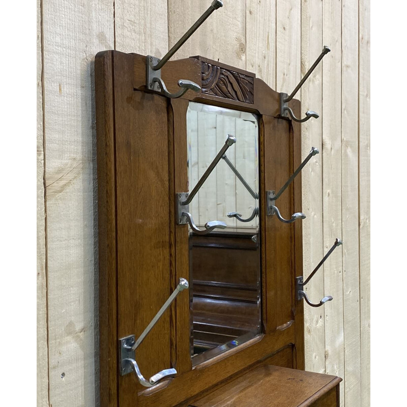 Vintage wall-mounted coat rack with its umbrella stand Art Deco