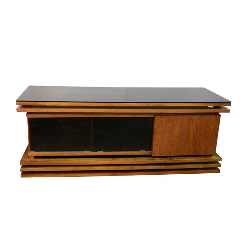 Credenza vintage in noce e vetro 1970