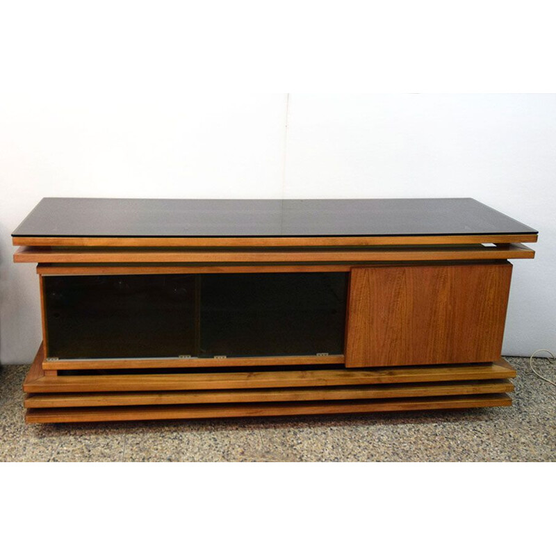 Vintage highboard in walnut and glass 1970
