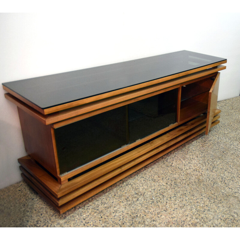 Vintage highboard in walnut and glass 1970