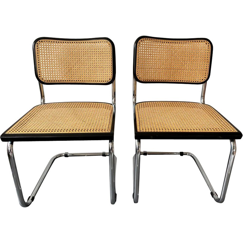 Paire de chaises vintage sièges sans accoudoirs Cesca B32 Marcel Breuer  1970