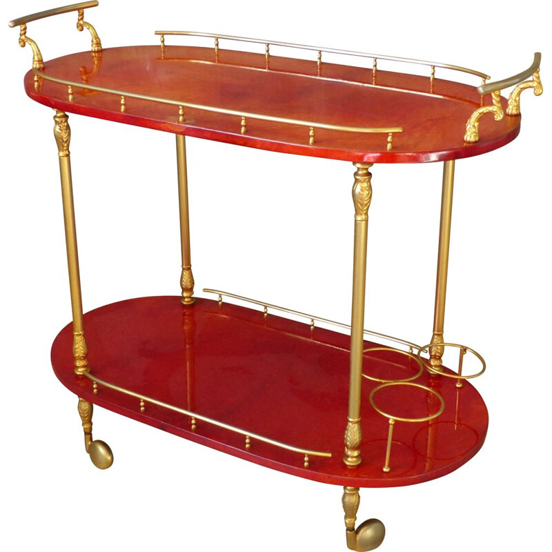 Vintage red goat leather trolley by Aldo Tura Italy 1959