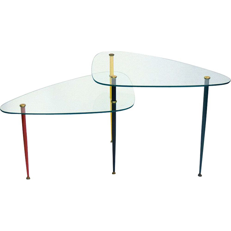 Vintage Arlecchino coffee table in metal and crystal by Edoardo Poli for Vitrex 1960