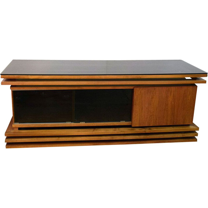 Vintage highboard in walnut and glass 1970