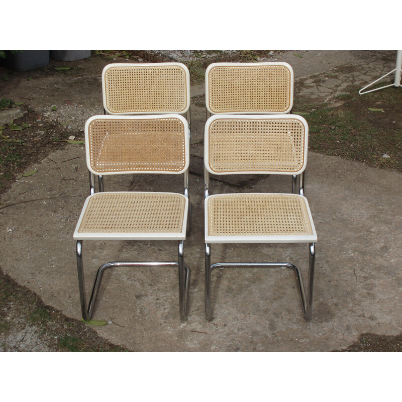 Lot de 4 chaises vintage blanches Cesca B32 de Breuer, Italie 1998