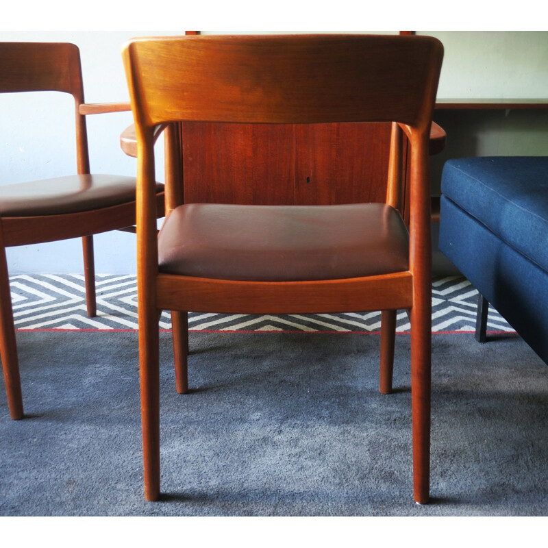 Pair of Mid-Century Teak and Leather Carver Armchairs, Danish 1960s