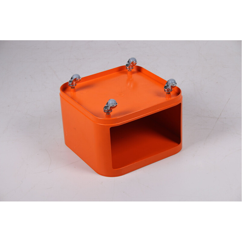 Vintage Orange Space Age side table with wheels Anna Castelli Ferrieri Kartell Componibili