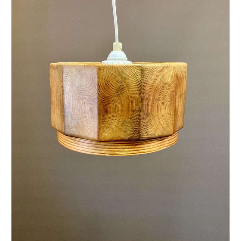 Vintage solid wood hanging lamp, Scandinavian 1950s