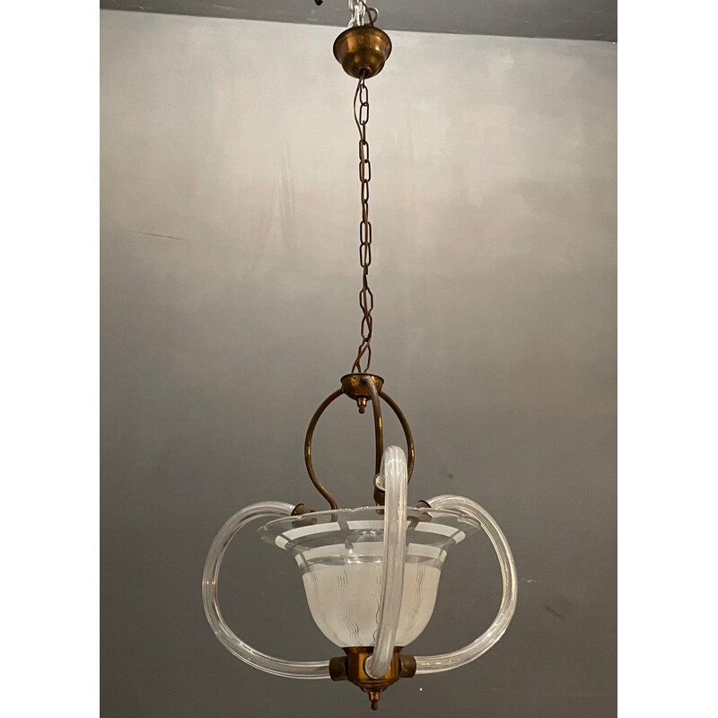 Lámpara de suspensión vintage de cristal de Murano, 1950