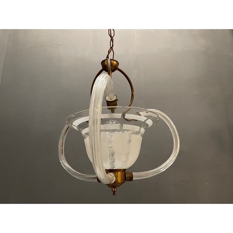 Lámpara de suspensión vintage de cristal de Murano, 1950