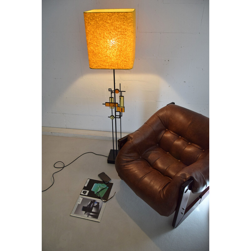 Modern vintage floor lamp in wrought iron and glass by Holm Sorensen, Denmark 1960
