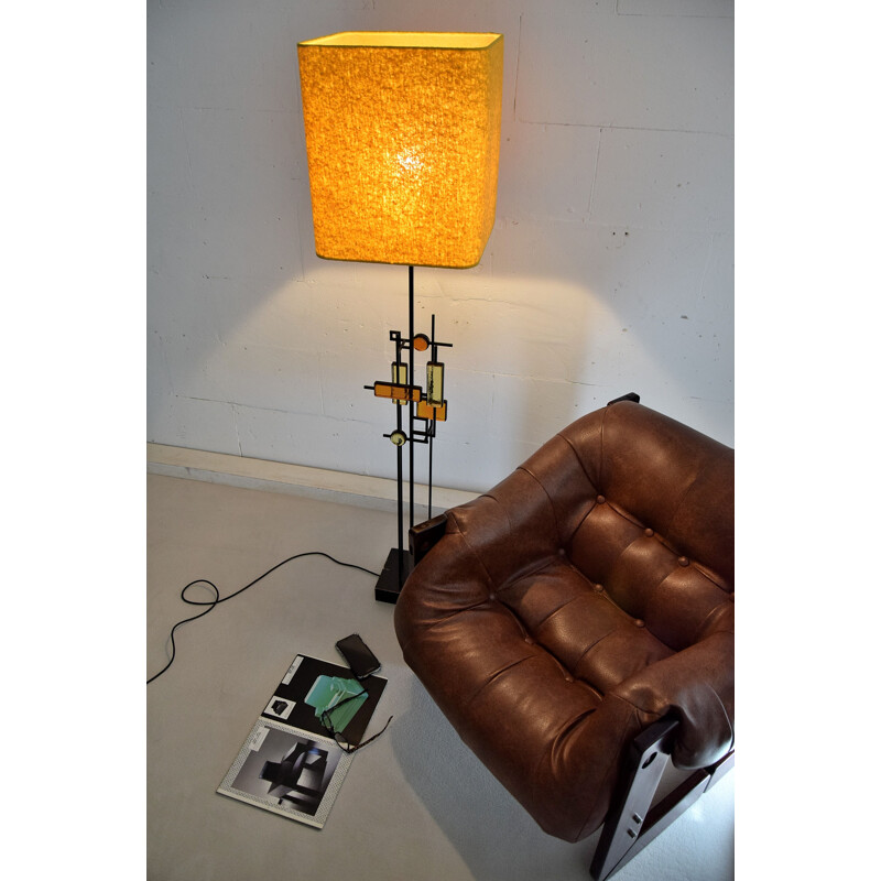 Modern vintage floor lamp in wrought iron and glass by Holm Sorensen, Denmark 1960