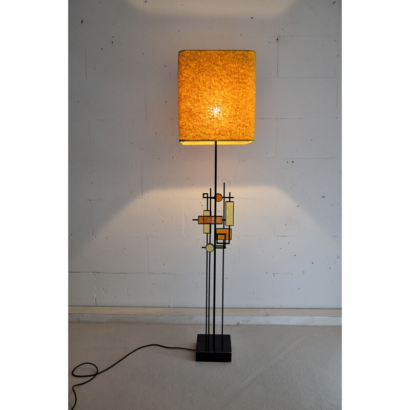 Modern vintage floor lamp in wrought iron and glass by Holm Sorensen, Denmark 1960