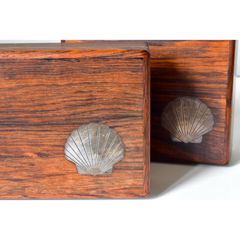 Coppia di scatole vintage in legno moderno con intarsi in argento, Danimarca 1960