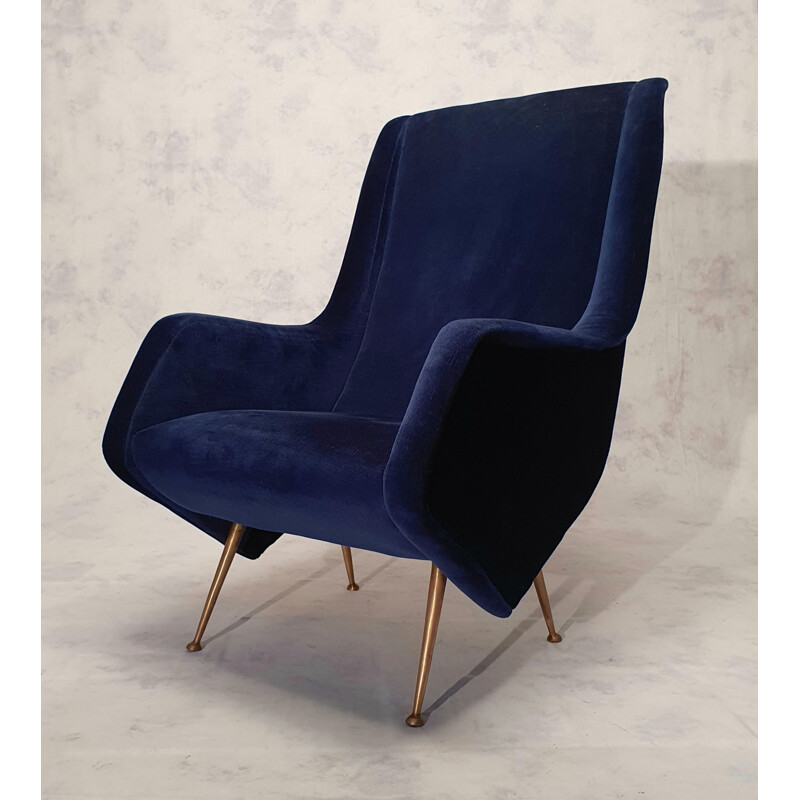 Pair of vintage Armchairs Bleu Nuit by Aldo Morbelli For Isa Bergamo, Italians 1950s