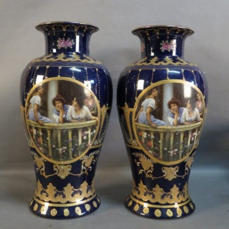 Pair of vintage Art Nouveau vases from Royal Limoges, 1900