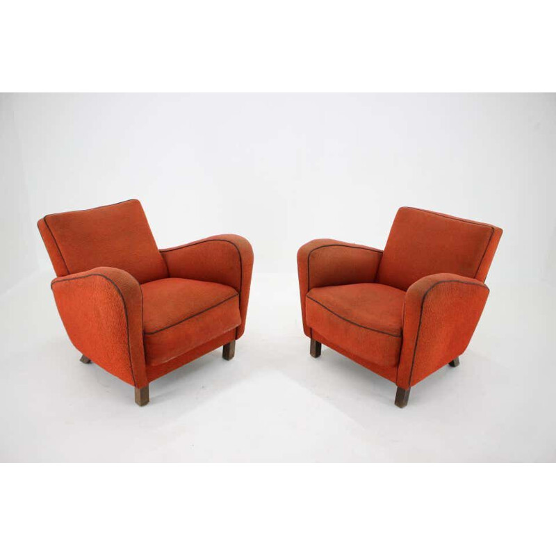 Pair of vintage Art Deco Armchairs H-283 by Jindřich Halabala 1930s