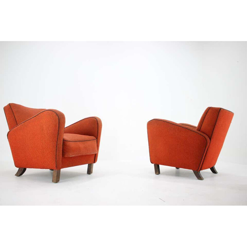 Pair of vintage Art Deco Armchairs H-283 by Jindřich Halabala 1930s