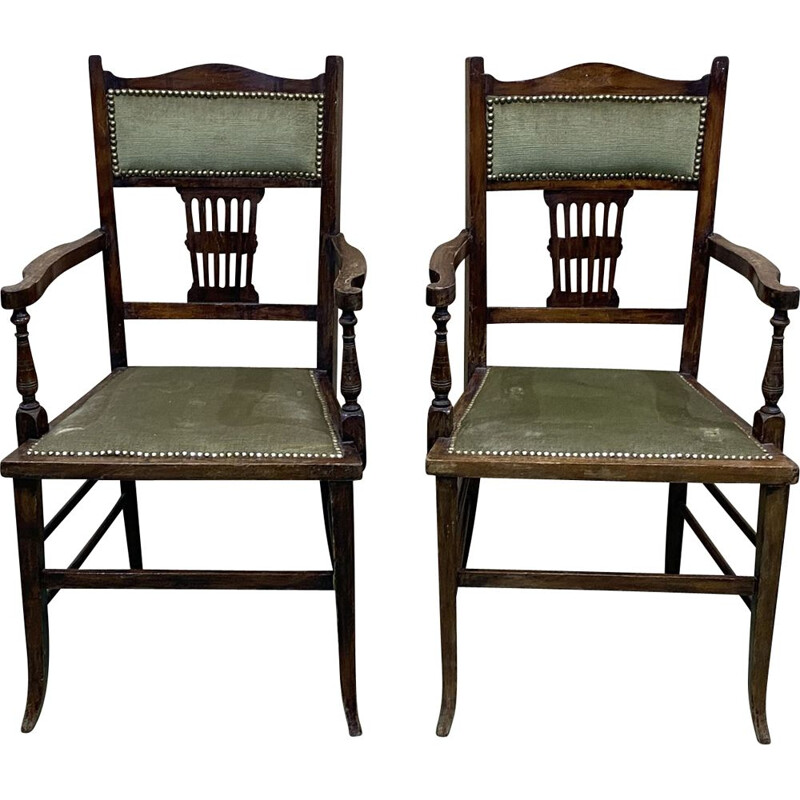 Pair of vintage beechwood armchairs, English 1930s