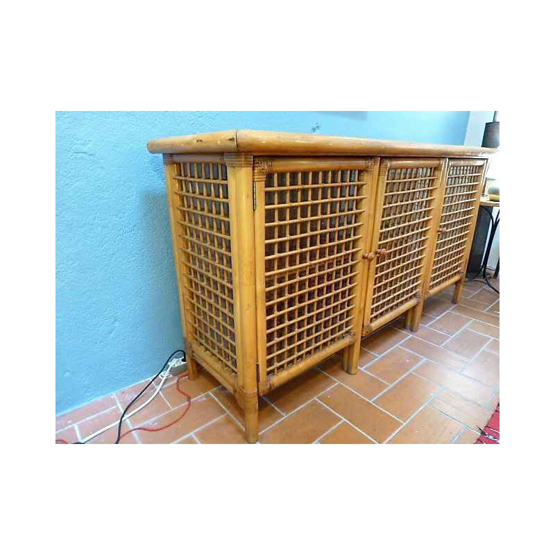 Vintage rattan and glass sideboard 1970