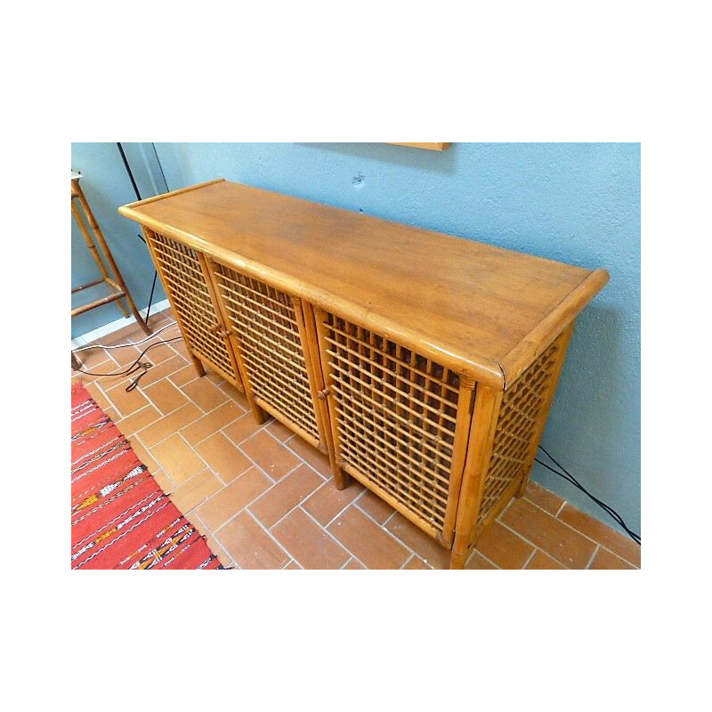 Vintage rattan and glass sideboard 1970