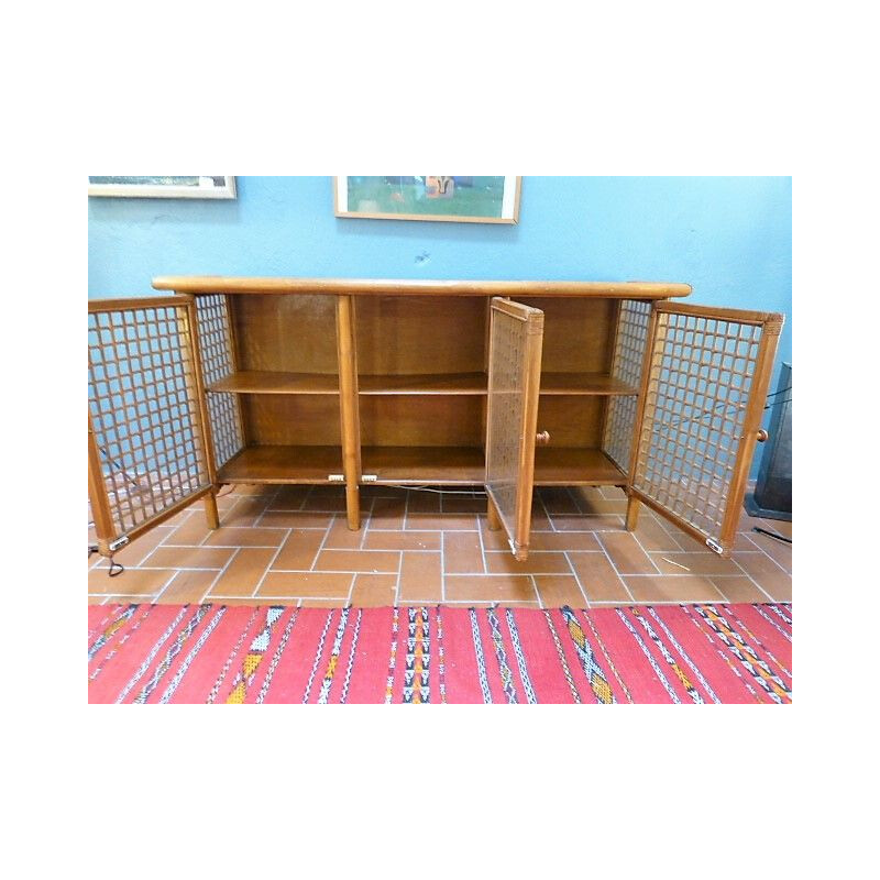 Vintage rattan and glass sideboard 1970