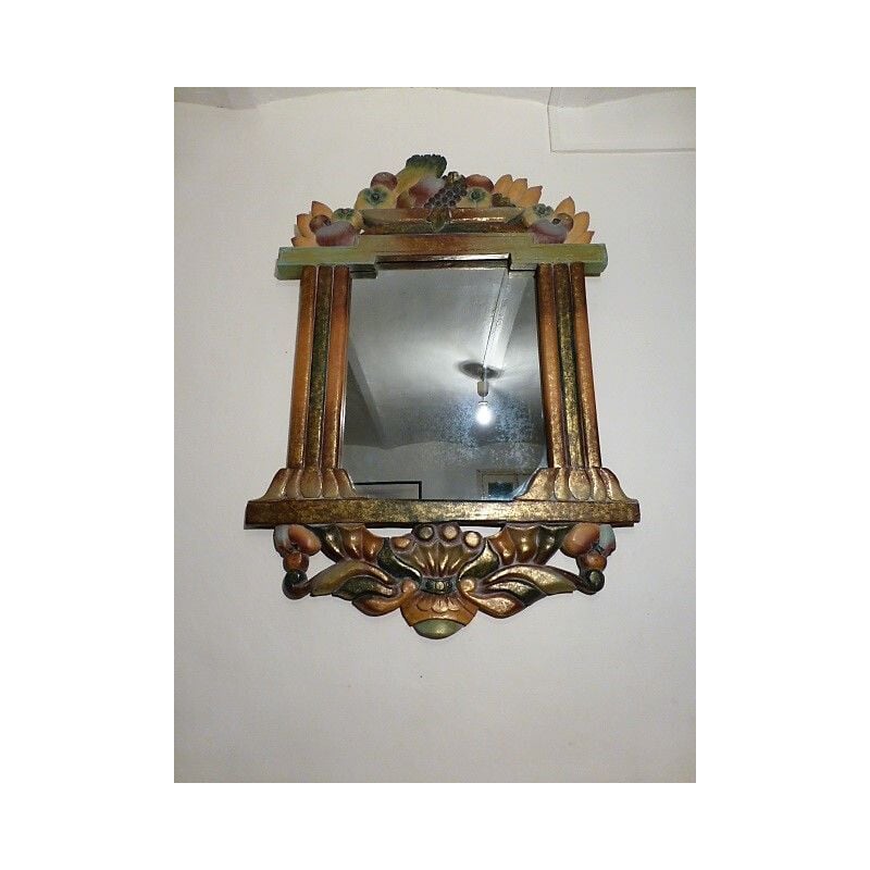 Vintage wooden polychrome mirror 1970s