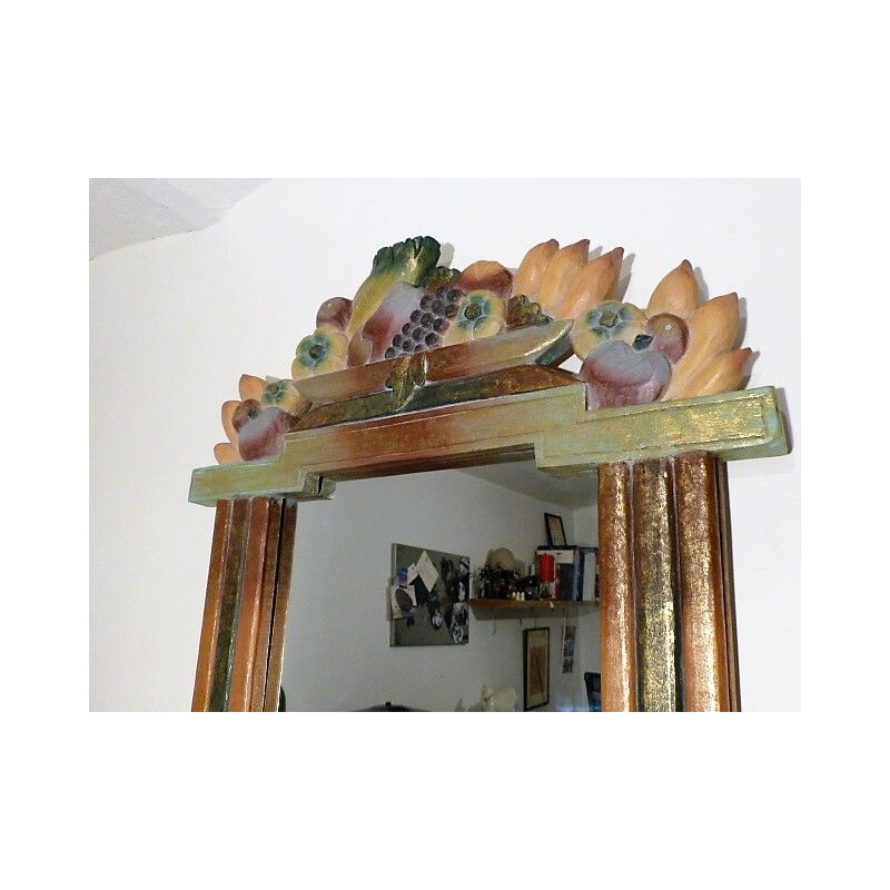 Vintage wooden polychrome mirror 1970s