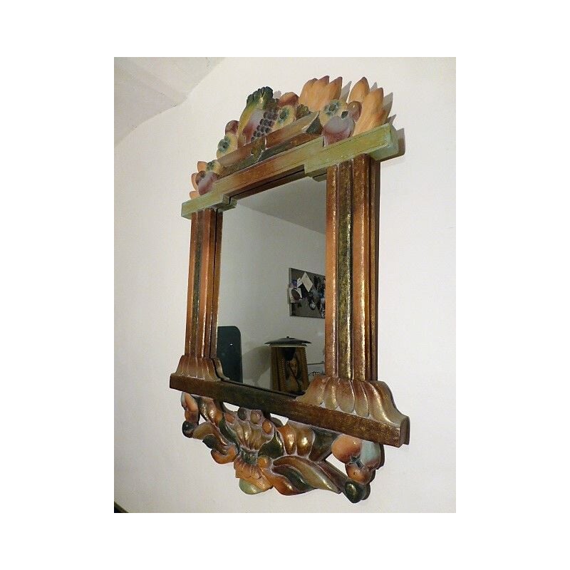 Specchio vintage in legno policromo 1970