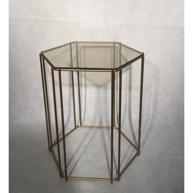 Side table in brass and smoked glass, Max SAUZE - 1970s