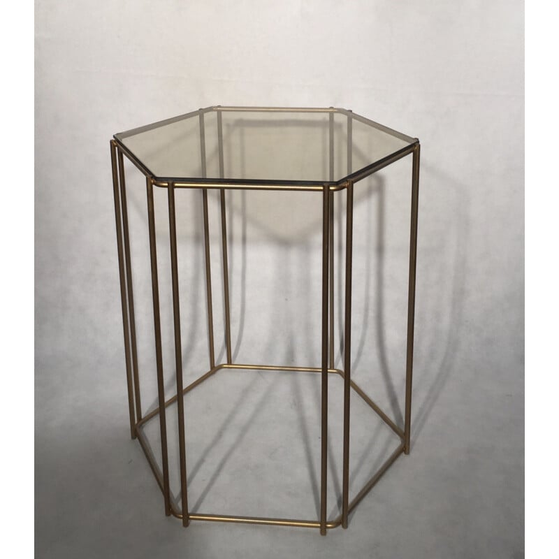 Side table in brass and smoked glass, Max SAUZE - 1970s