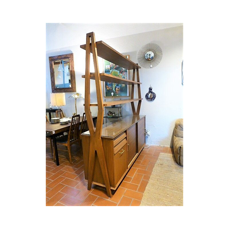 Vintage wooden divider and bookcase 1960s