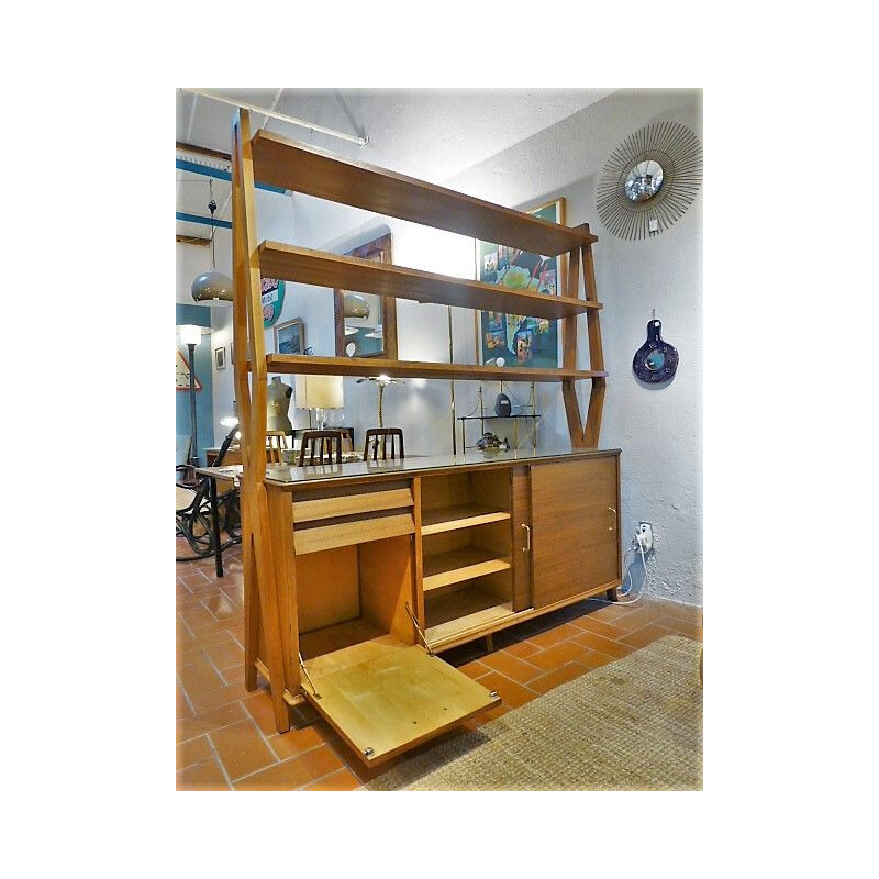 Vintage wooden divider and bookcase 1960s