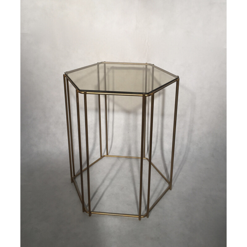Side table in brass and smoked glass, Max SAUZE - 1970s