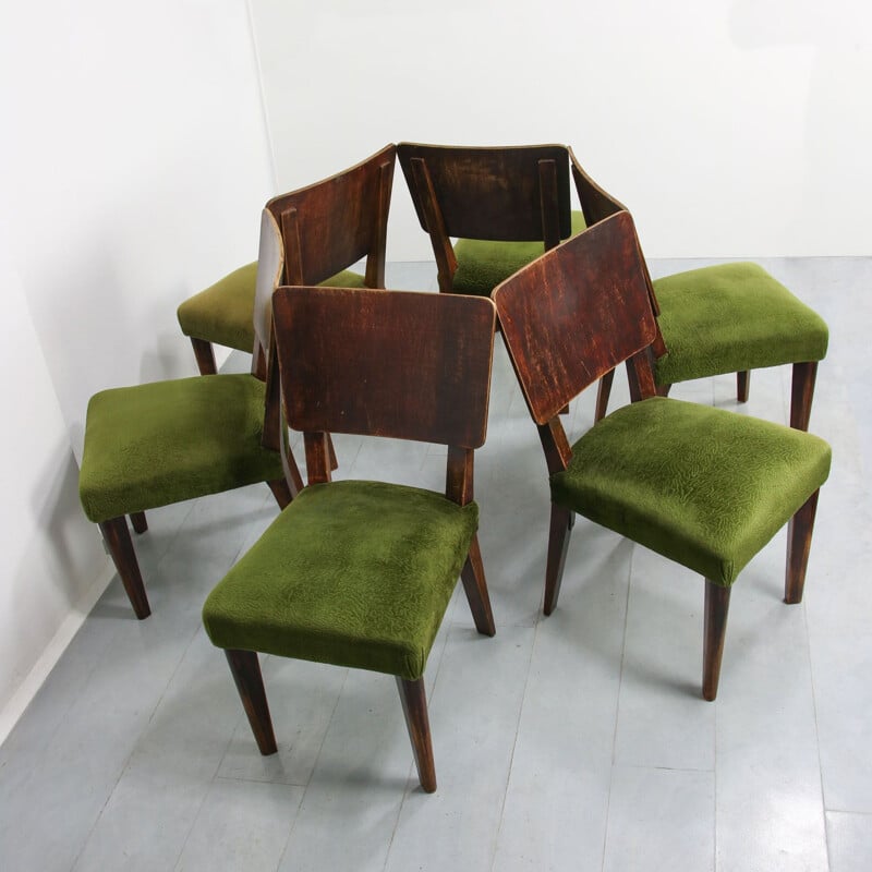 Set of 6 vintage Art Deco Dining Chairs