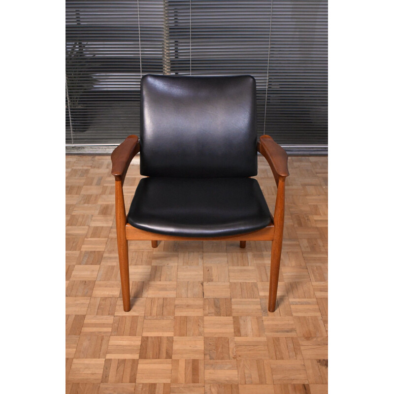 Vintage Teak & Leather Armchair Model 192 by Finn Juhl For France & Son, Denmark 1950s